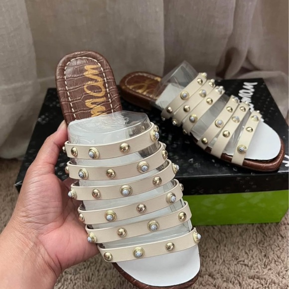 Sam Edelman White Studded Women's Sandals - Picture 3 of 4